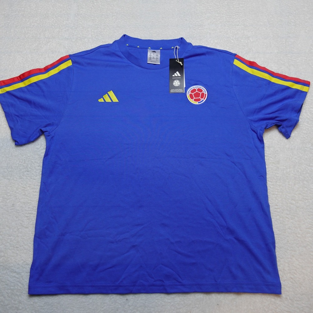Adidas Colombia FCF Soccer Tee Womens XL Blue Short Sleeve Cotton Shirt KH3832